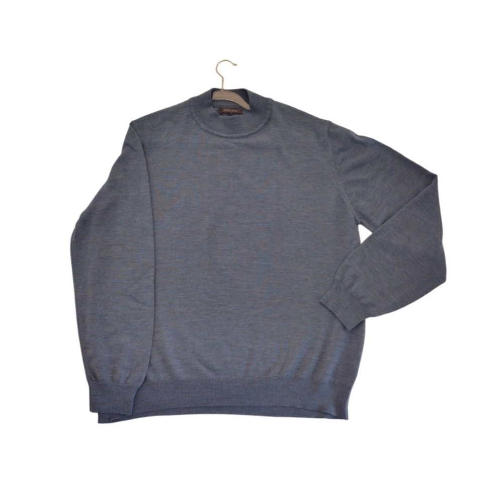 Nordstrom  Sweater Mens XXL Blue 100% Extra‎ Fine Merino Wool Mock Neck Casual